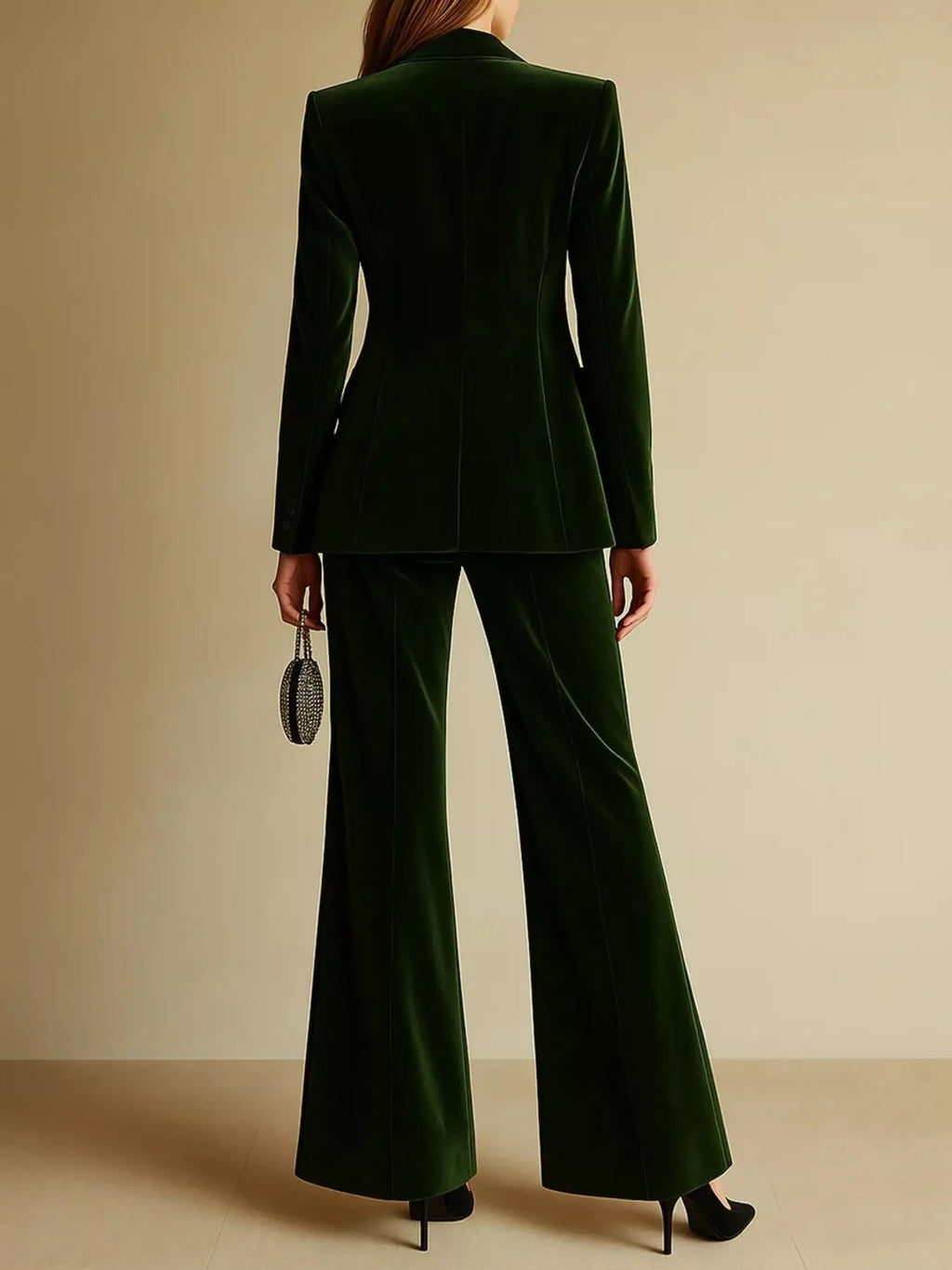 Velvet Blazer and Wide-Leg Pants Set