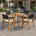 Outdoor 5 Pieces Rustic Patio Acacia Bistro Set with Cushions