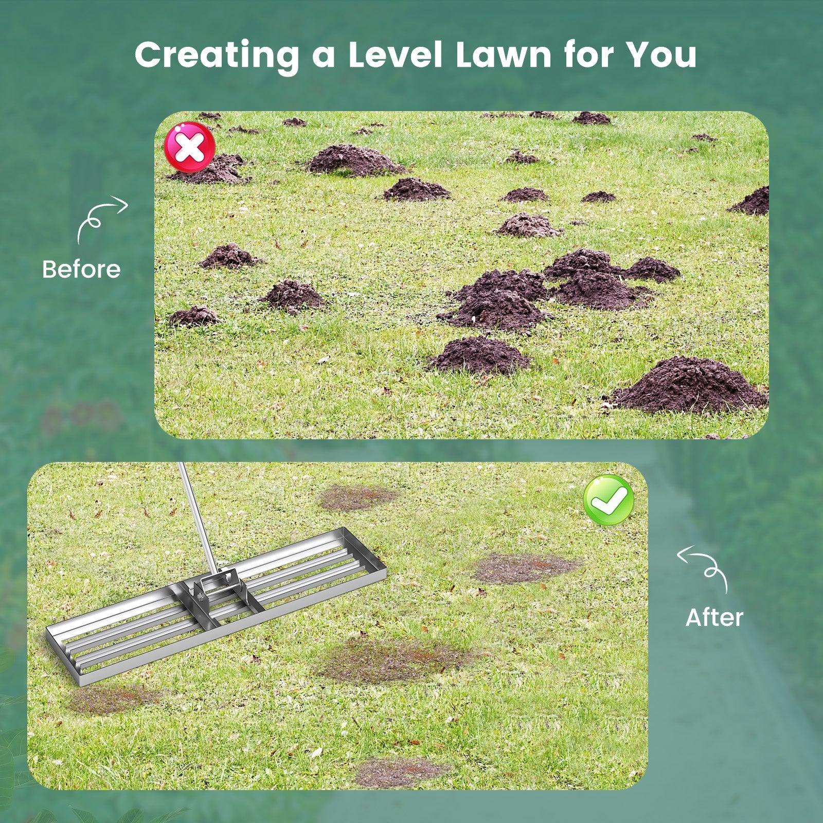 42 x 10 Inch Lawn Leveling Rake with Ergonomic Handle