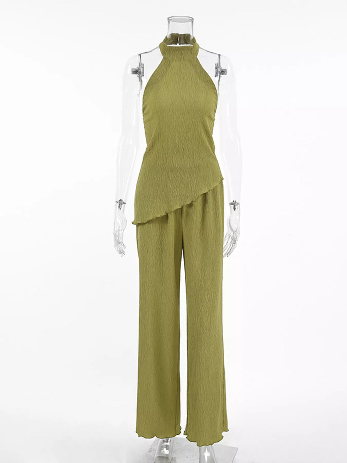 Sleeveless Top and Wide-Leg Pants Two-Piece Set – Green / Khaki