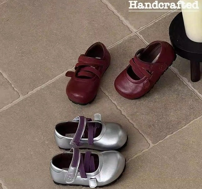 2026 New Spring Girls Leather Shoes, Silver Princess Flats, Soft Sole Ballet Casual Shoes For Kids