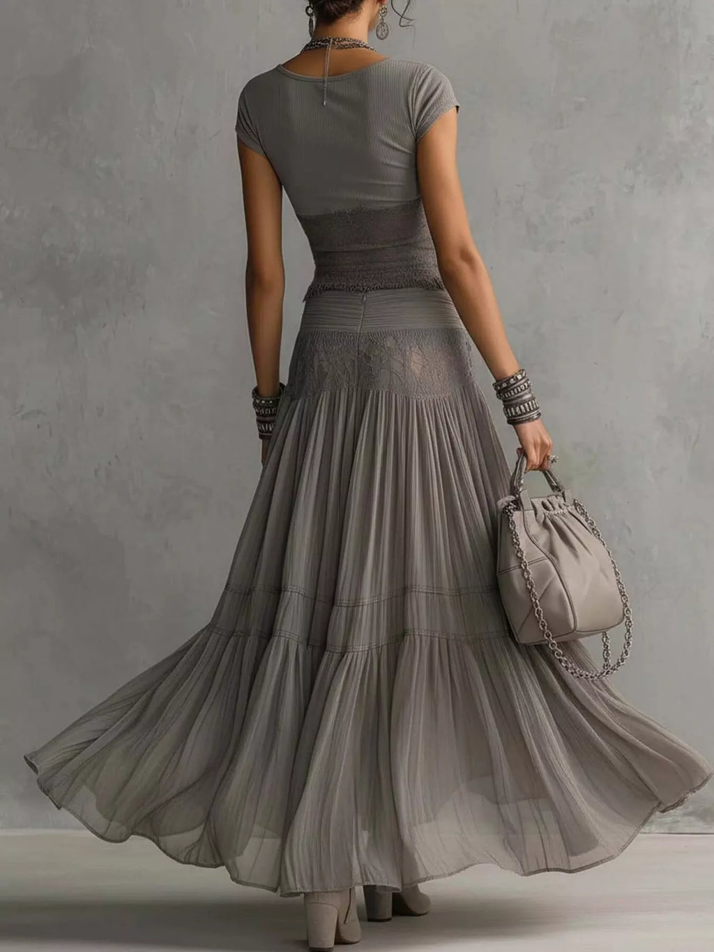 Lace Slim Fit Top and Maxi Skirt Set