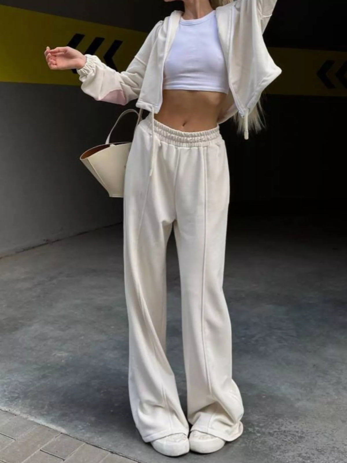 Zip Up Hoodie and Wide-Leg Pants Set