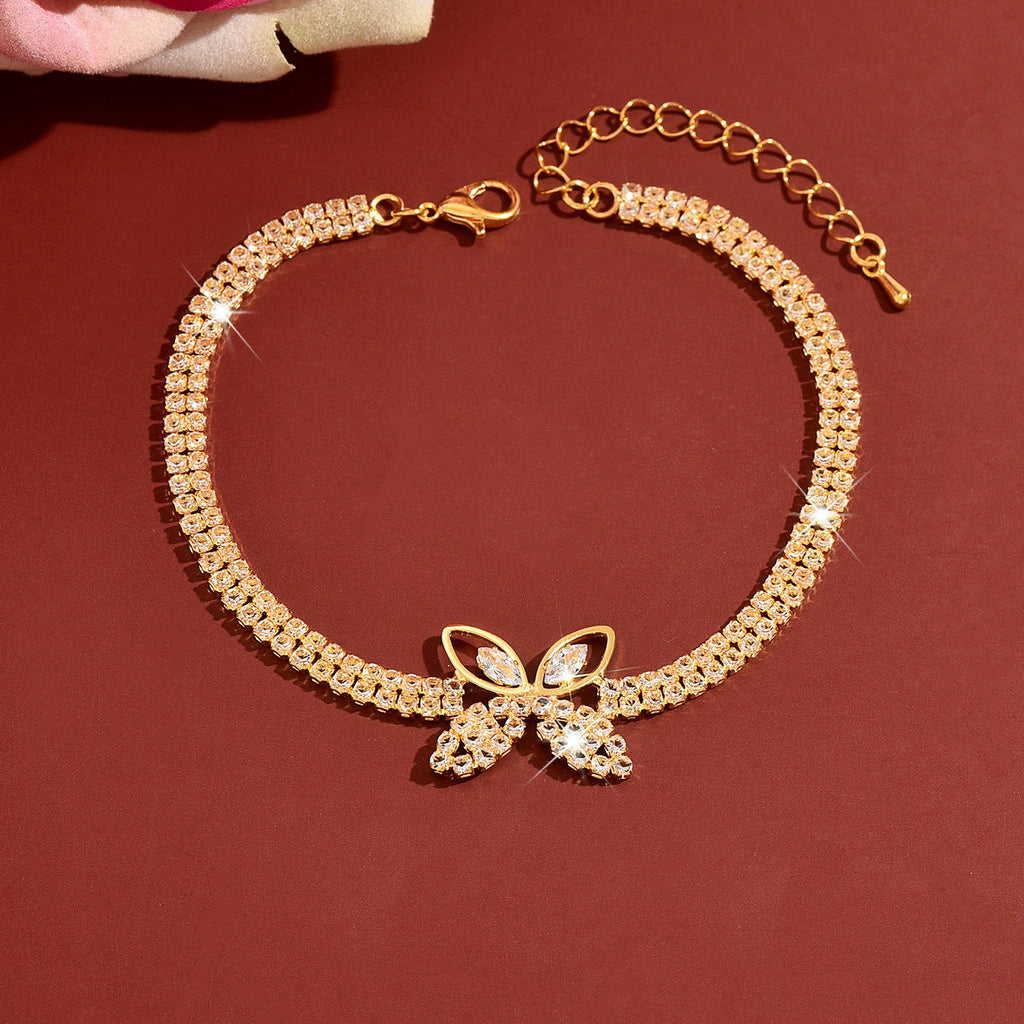 Sweet Seaside Resort Style Rhinestone Butterfly Anklet For Women, Fashionable Summer New Style, Versatile And Eco-Friendly Anklet Wholesale