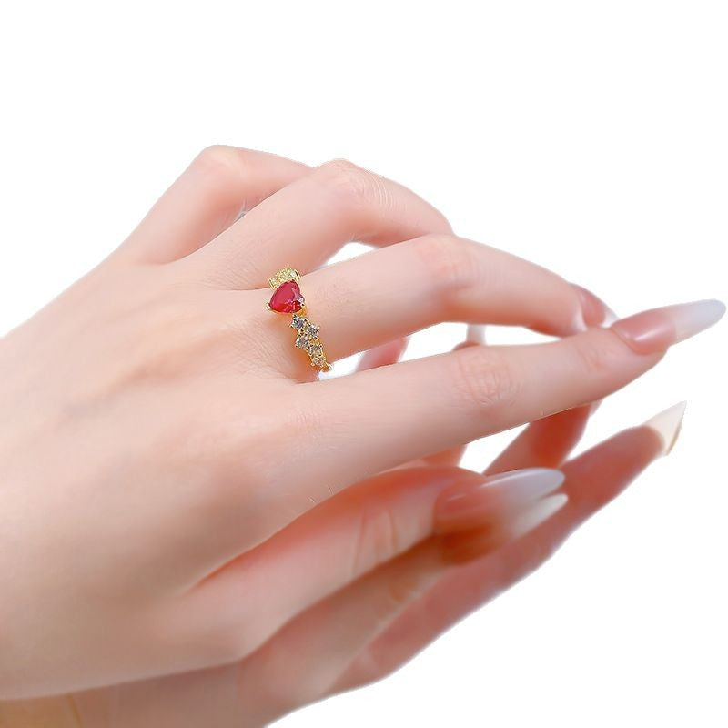 S925 Silver Gold-colored Blood-red Diamond-studded Ring For Women