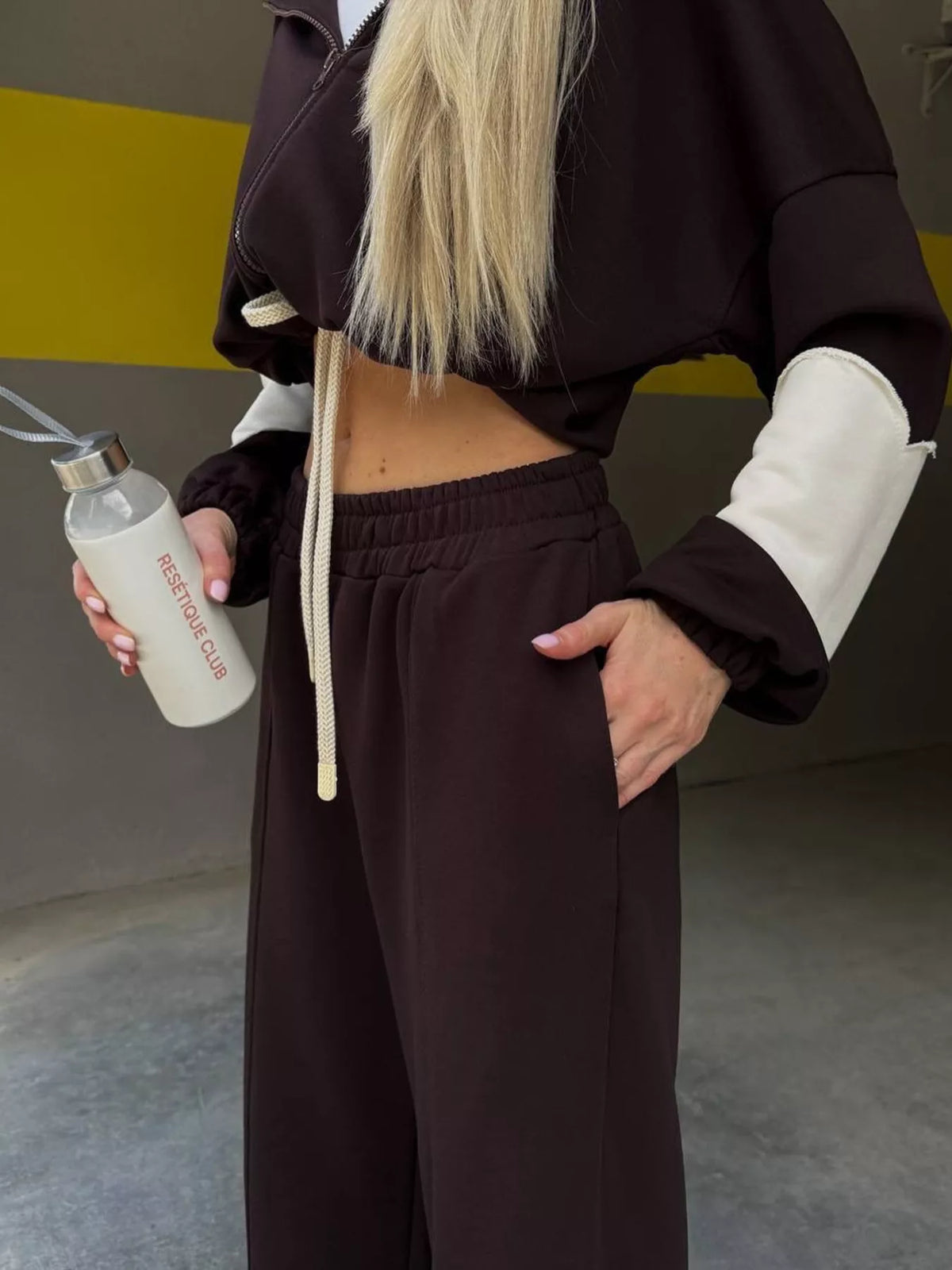 Zip Up Hoodie and Wide-Leg Pants Set