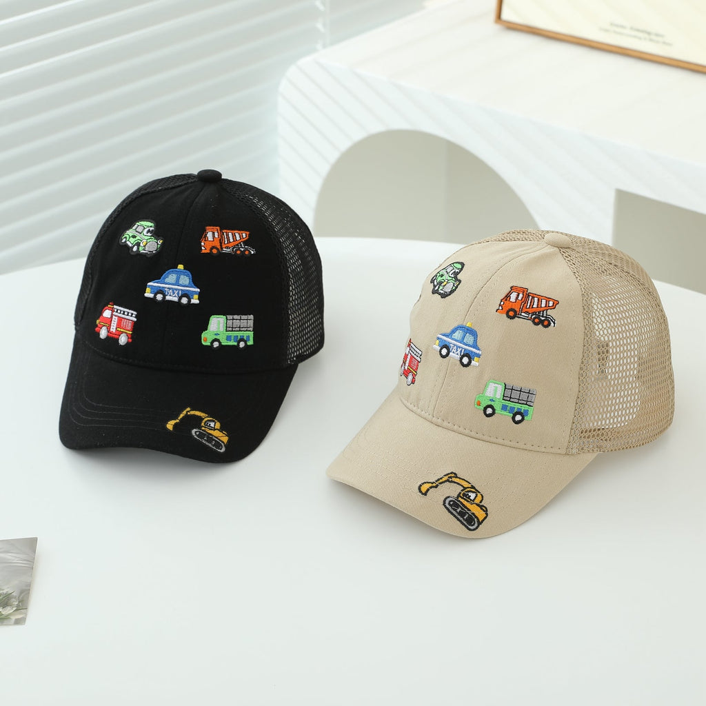 Children's Style Embroidered Mixed Model Small Car With Breathable Semi-net Brimmed Without Edge Baseball Cap