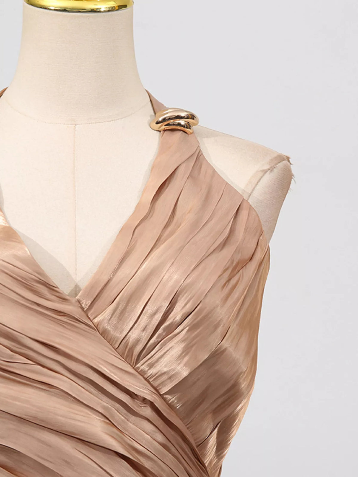 Halter Neck Ruched Maxi Dress – Champagne