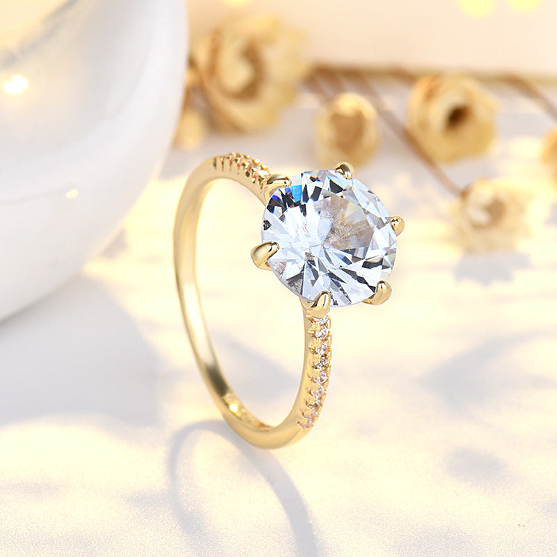 Fashionable Geometric Six-Prong Diamond Ring