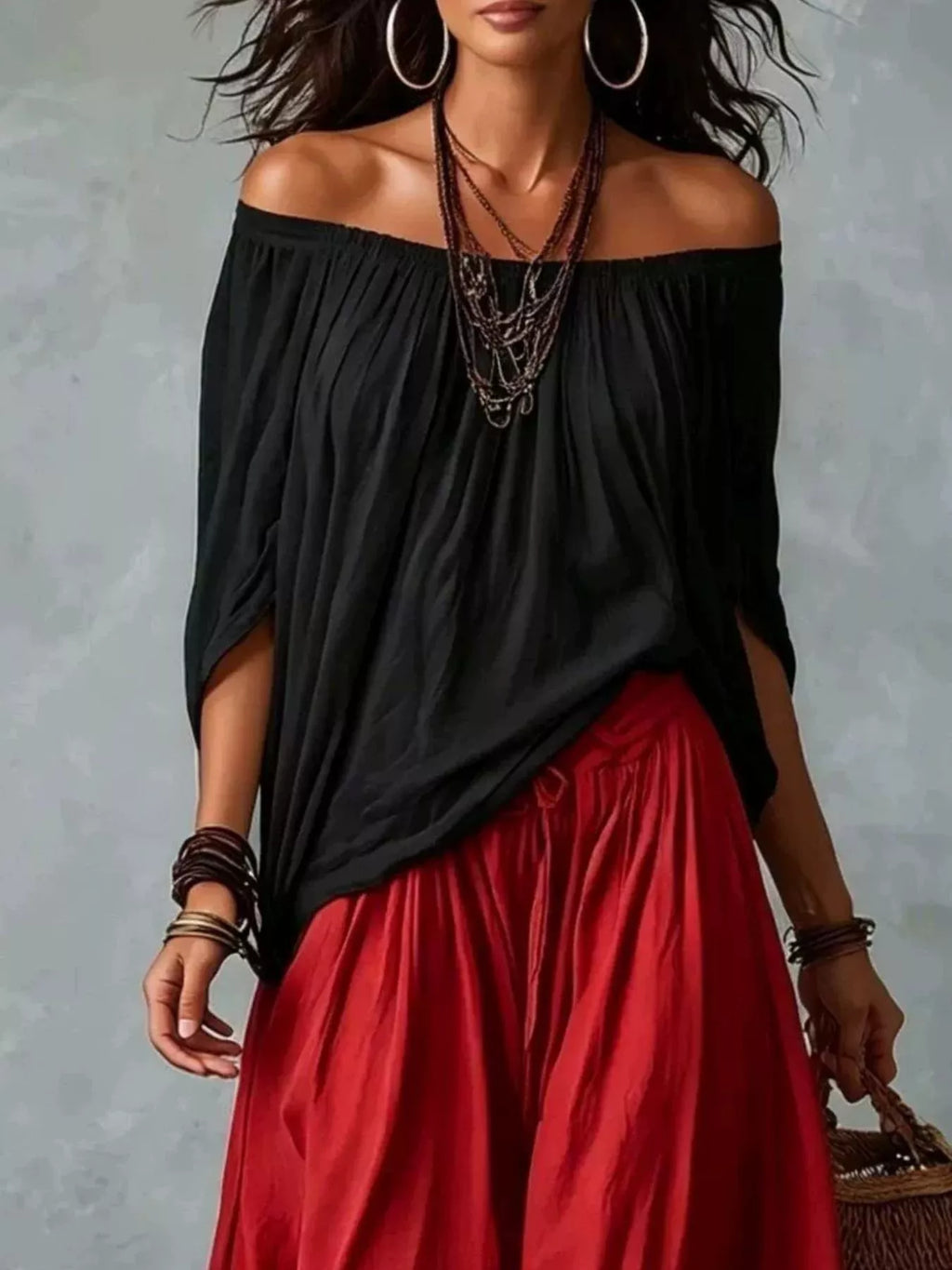 Full Size Off-Shoulder Top and Wide-Leg Harem Pants Set Plus Size
