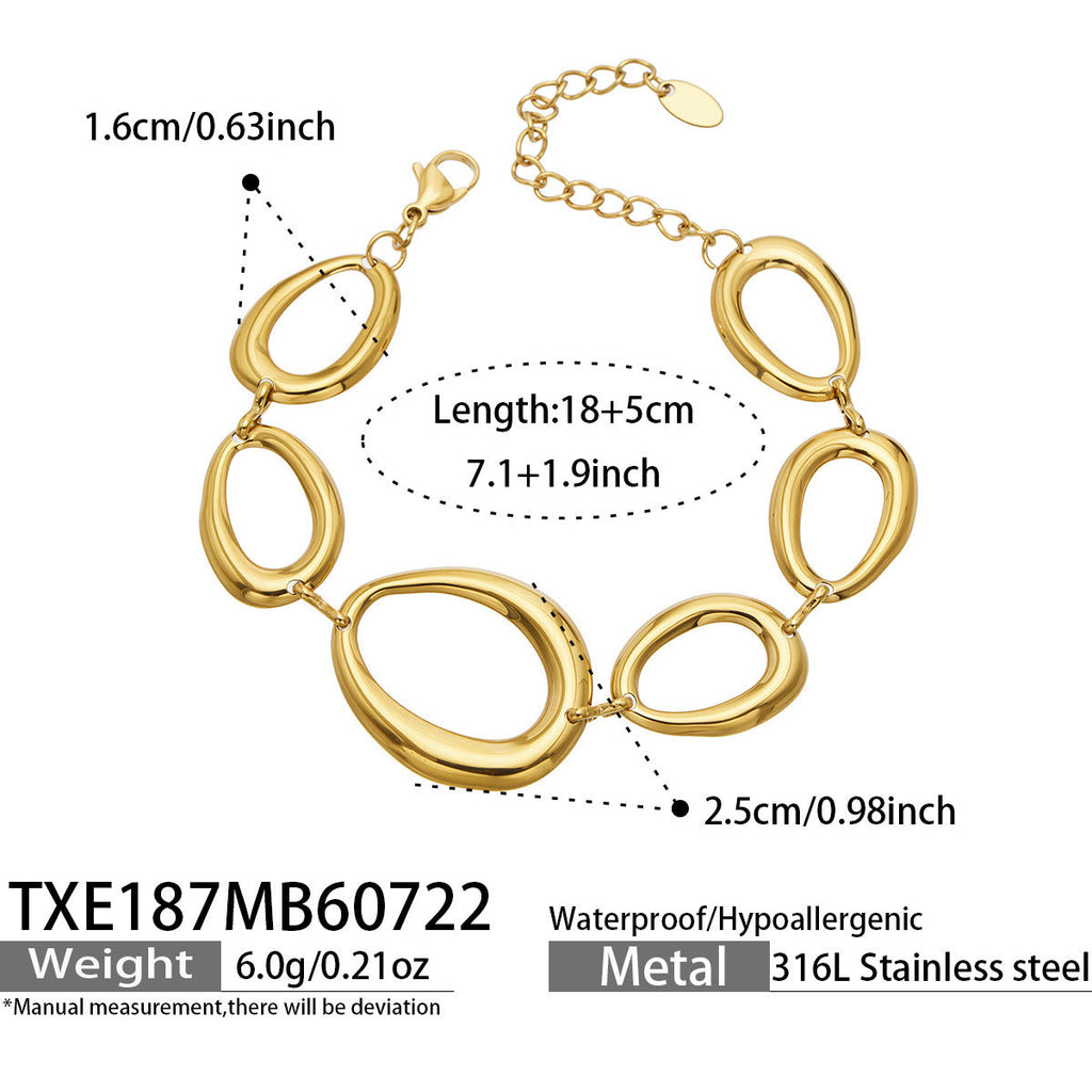 Titanium Steel Gold-Plated Light Luxury All-Match Oval Chunky Chain Bracelet Necklace