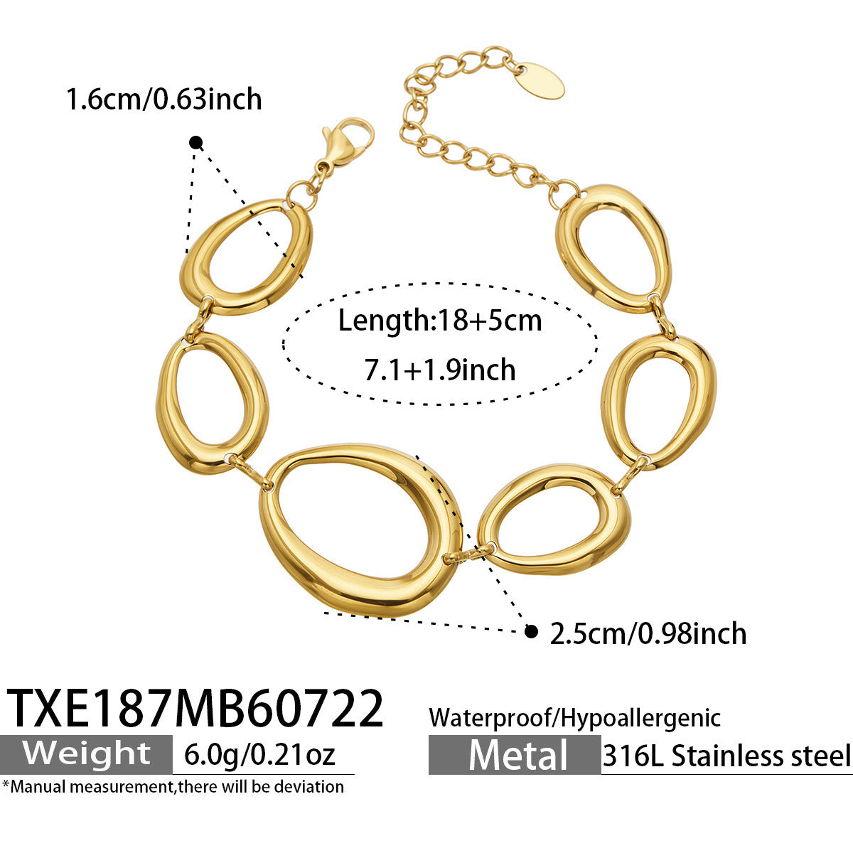 Titanium Steel Gold-Plated Light Luxury All-Match Oval Chunky Chain Bracelet Necklace