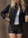 Double-Breasted Cropped Outerwear – Black