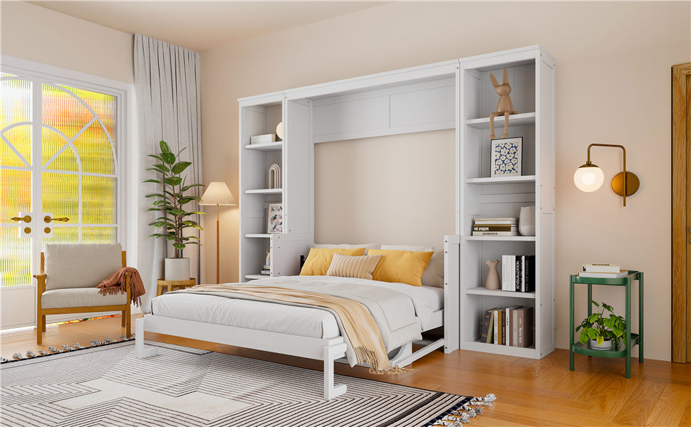 Queen Size Murphy Bed with Desk and Bookshelf