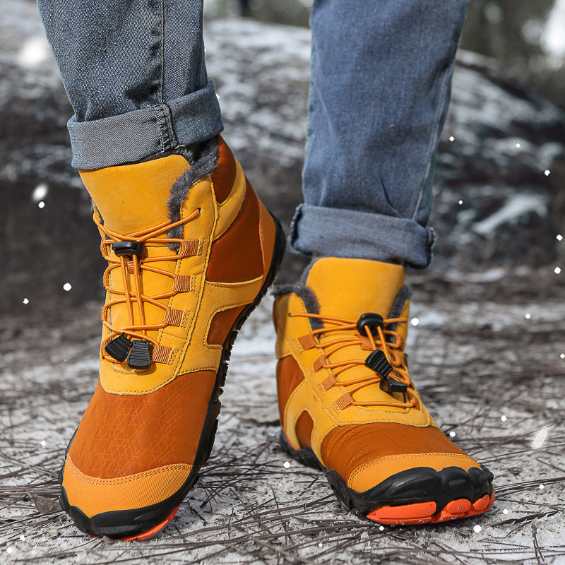 Fleece-lined Water-repellent Five-finger Snow Boots Thermal Non-slip Cotton-padded Shoes