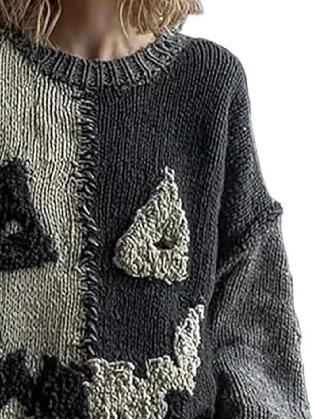 Full Size Color Block Oversized Dropped Shoulder Sweater Plus Size