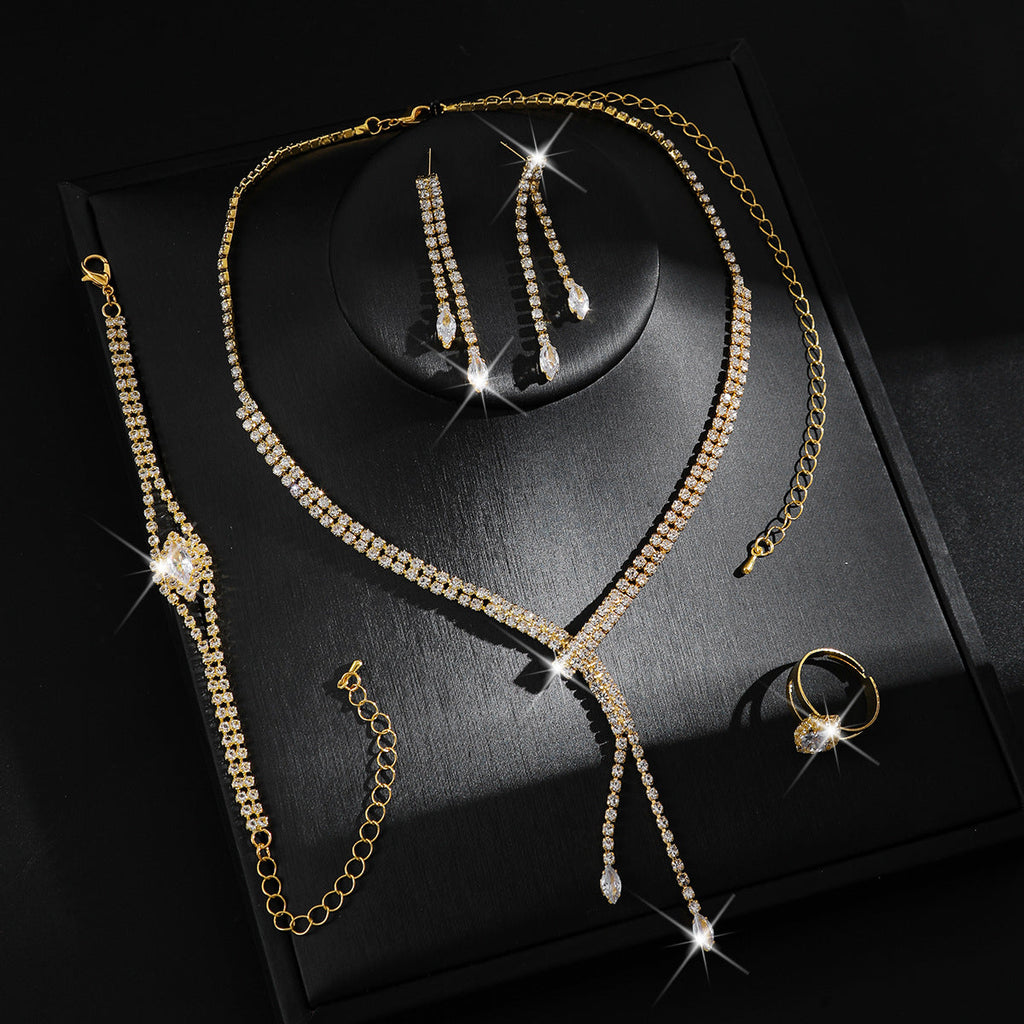 Wedding Ring Bracelet Necklace Earrings 4Pcs Set Bridal Women Jewelry Set For Wedding Banquet Evening Occasions