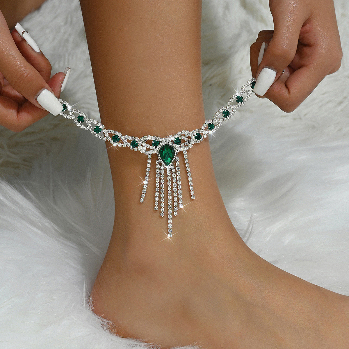 Cross-Border New Sexy And Fashionable Bow-Knot Water Drop Tassel Anklet For Women Beach Vacation Style Ankle Jewelry