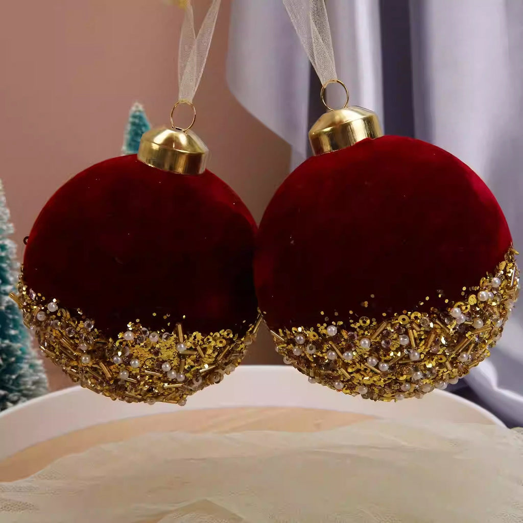 Christmas Decorations Burgundy Flocking Glass Ball Christmas