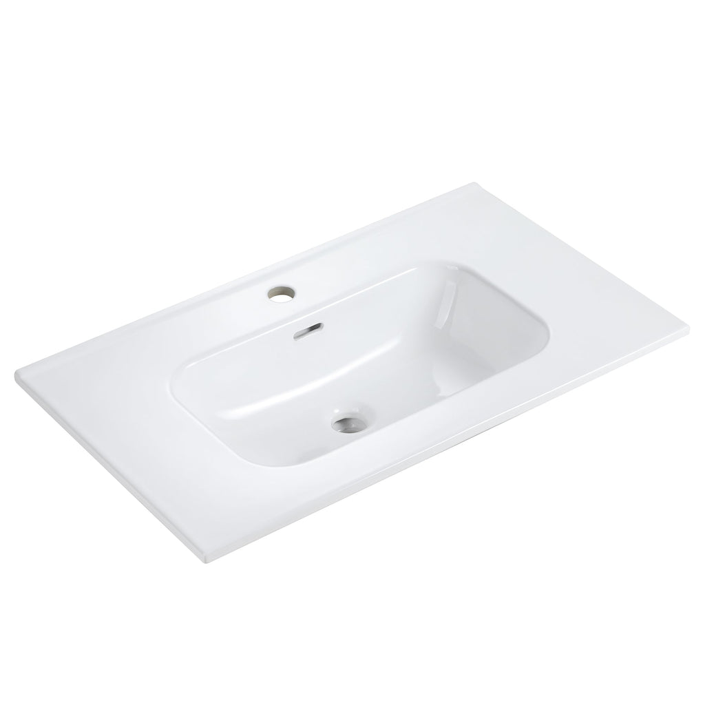 Glossy White Ceramic Integrated Sink