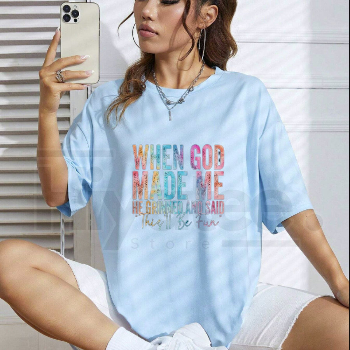 "When God Made Me He Grinned" – Humorous Sarcastic Graphic Top
