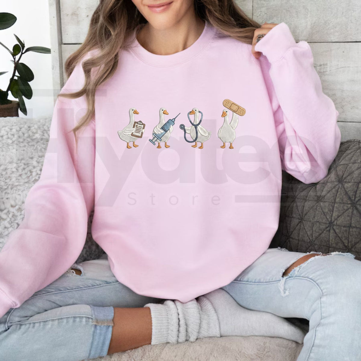 Embroidered Medical Duck Sweatshirt – Cute Nurse Duck Crewneck, Funny Healthcare Worker & Nursing Student Gift
