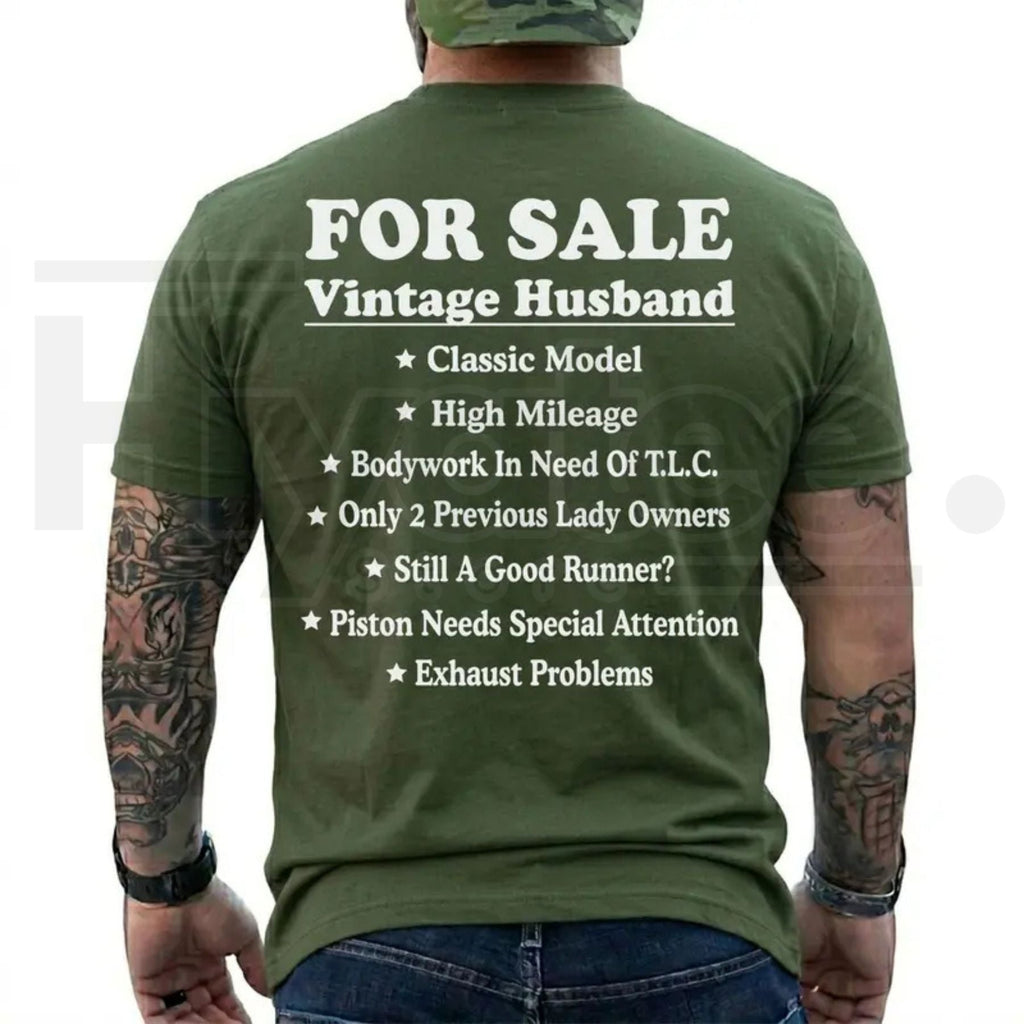Vintage Husband For Sale T-Shirt – Funny Sarcastic Marriage Humor Tee, Retro Graphic Menswear Gift