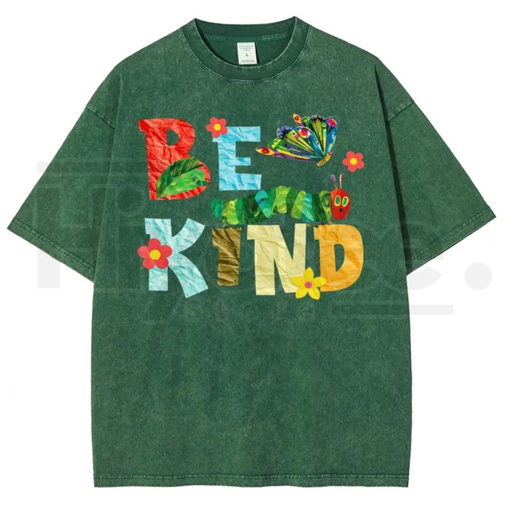 Be Kind Paper Collage Bug Butterfly Floral Vintage Washed Tee – Y2K Aesthetic Graphic Shirt