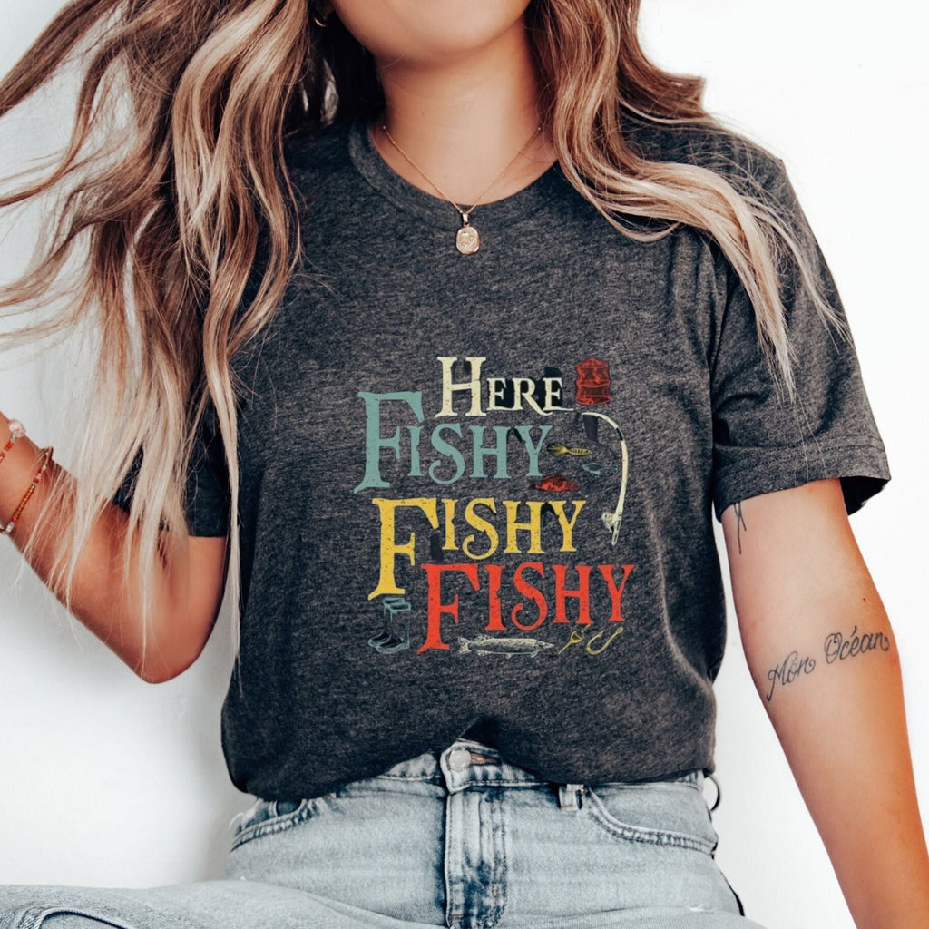 Men's "Here Fishy Fishy" T-Shirt – 100% Cotton Quick-Dry Fishing Graphic Tee 180gsm