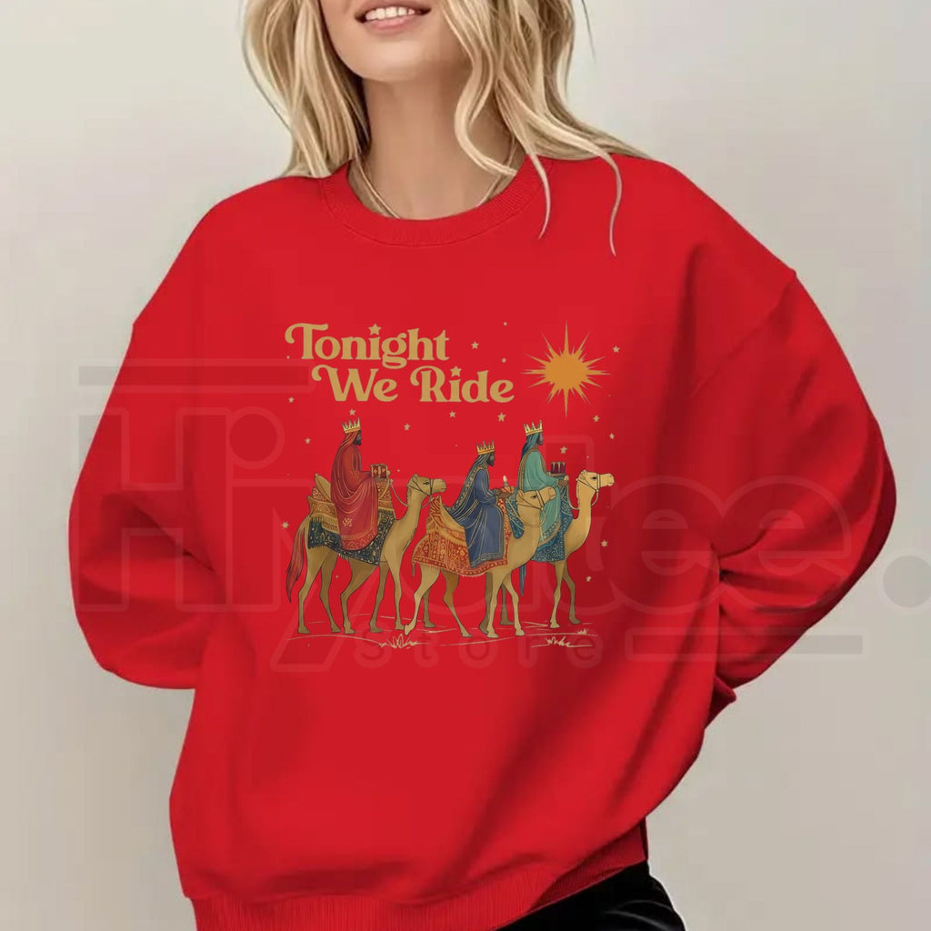 Retro Tonight We Ride Christian Christmas Sweatshirt, Three Wise Men Faith Graphic Pullover