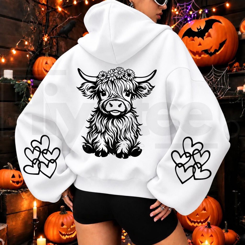 Women’s Cute Highland Cow Graphic Oversized Hoodie – Soft Fleece Loose Pullover Sweatshirt