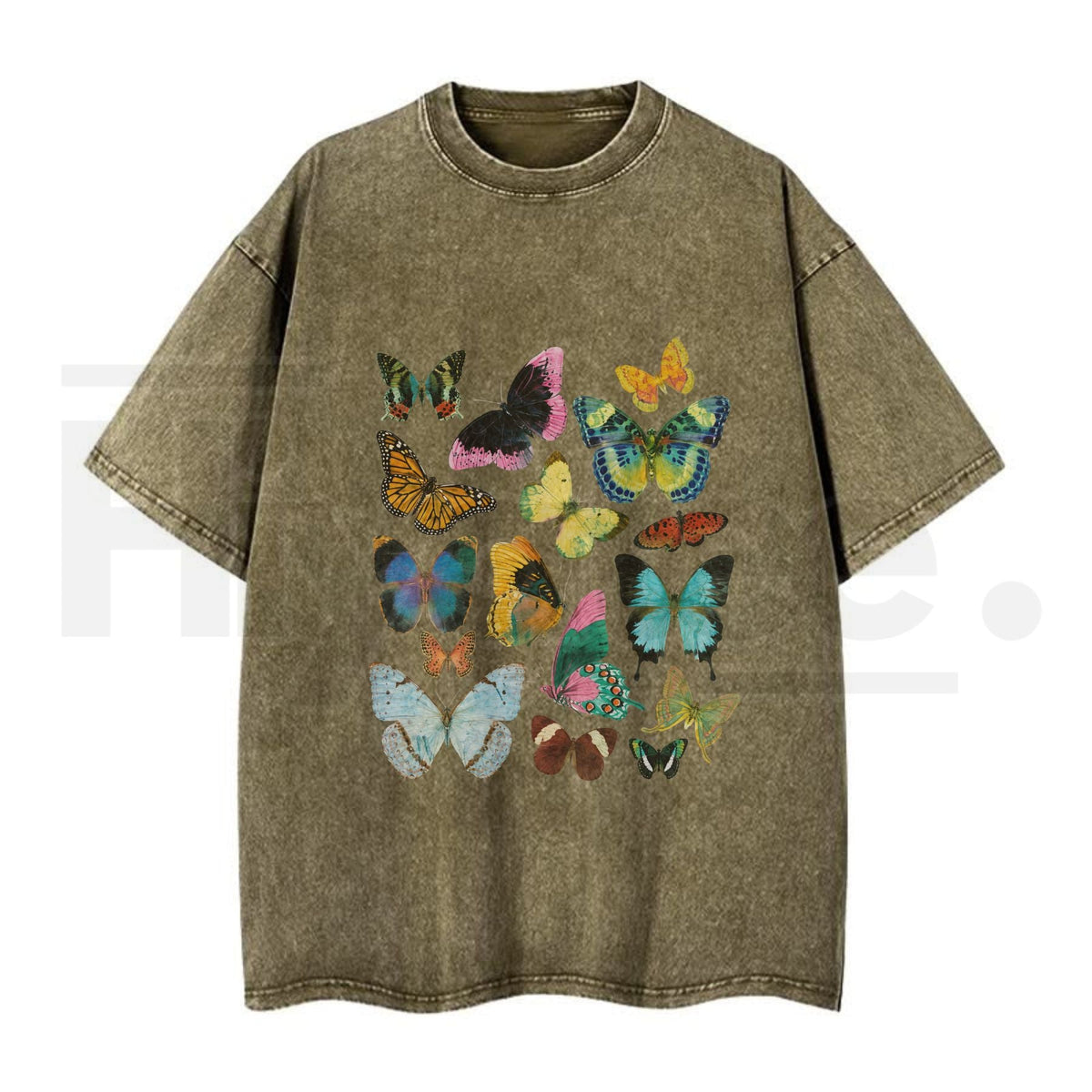 "FLUTTER" Vintage Wash Graphic Tee – Retro Y2K Butterfly Acid Washed Oversized Shirt