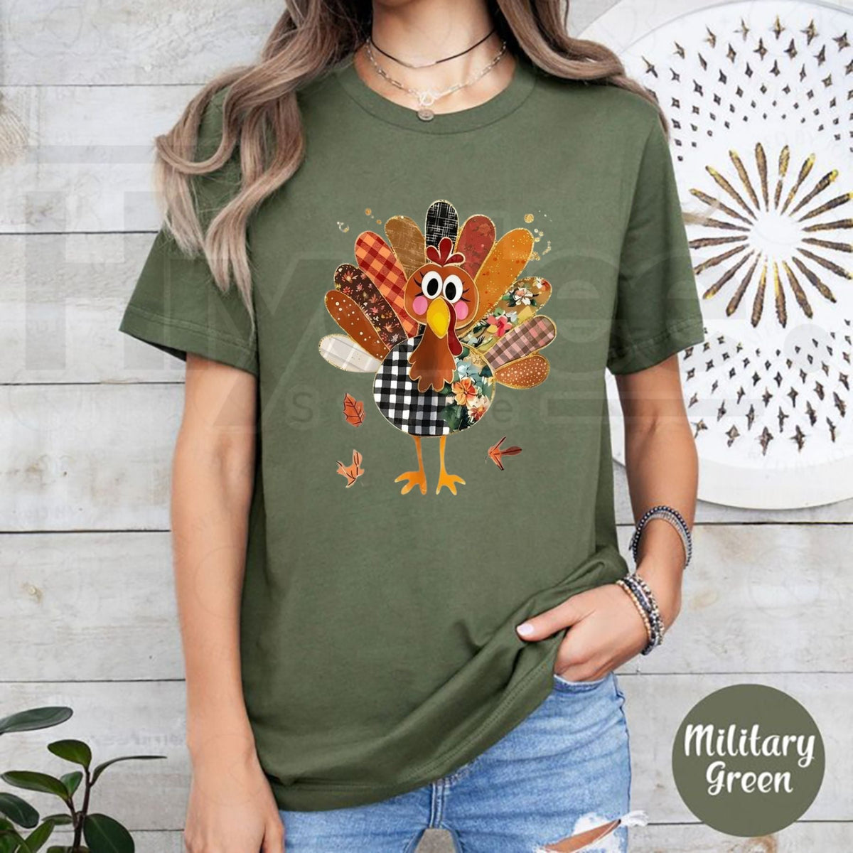 Thanksgiving Patchwork Turkey T-Shirt – Cute Fall Maple Leaf Graphic Tee