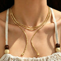 Women European American Long Clavicle Necklace, Unique Geometric Braided Design With Teardrop Pendant, Versatile Fashion Neck Jewelry