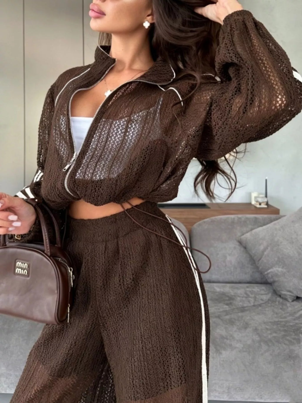 Side Stripes Zip Up Top and Pants Set