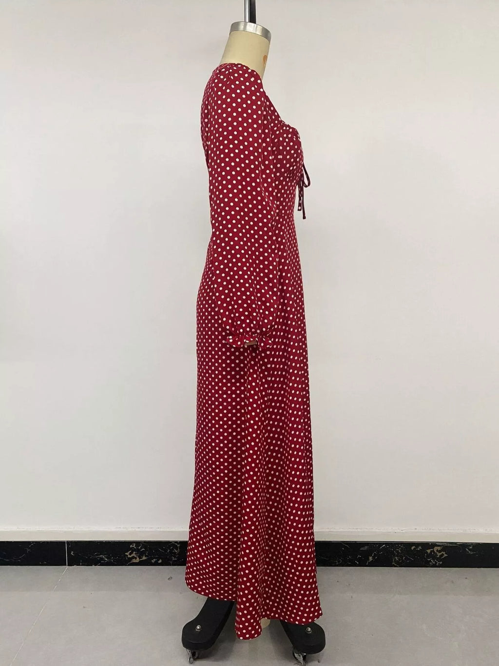 Square Neck Polka Dot Long Sleeve Maxi Dress