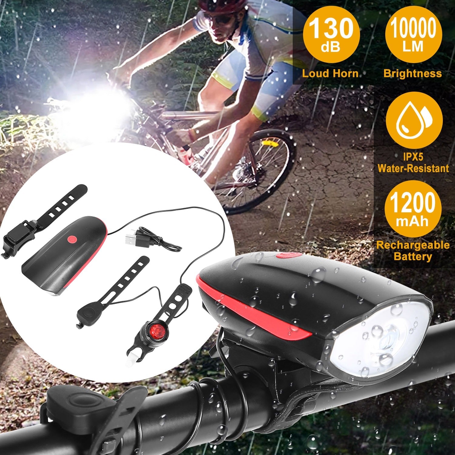 Bike Front & Rear Light with Horn – High-Brightness Safety