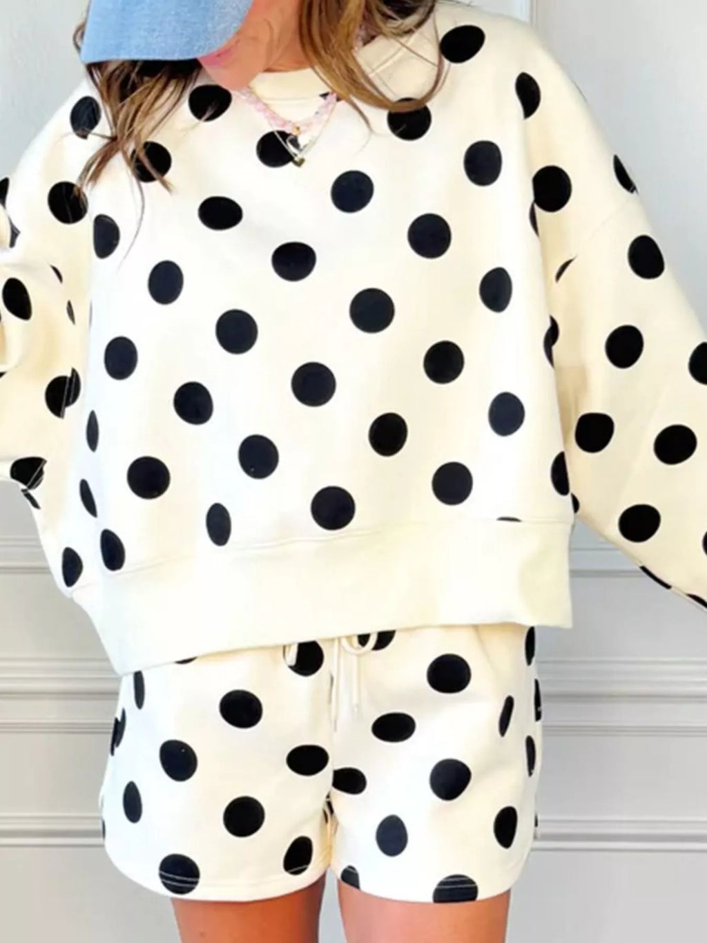 Polka Dot Crewneck Sweatshirt and Shorts Set