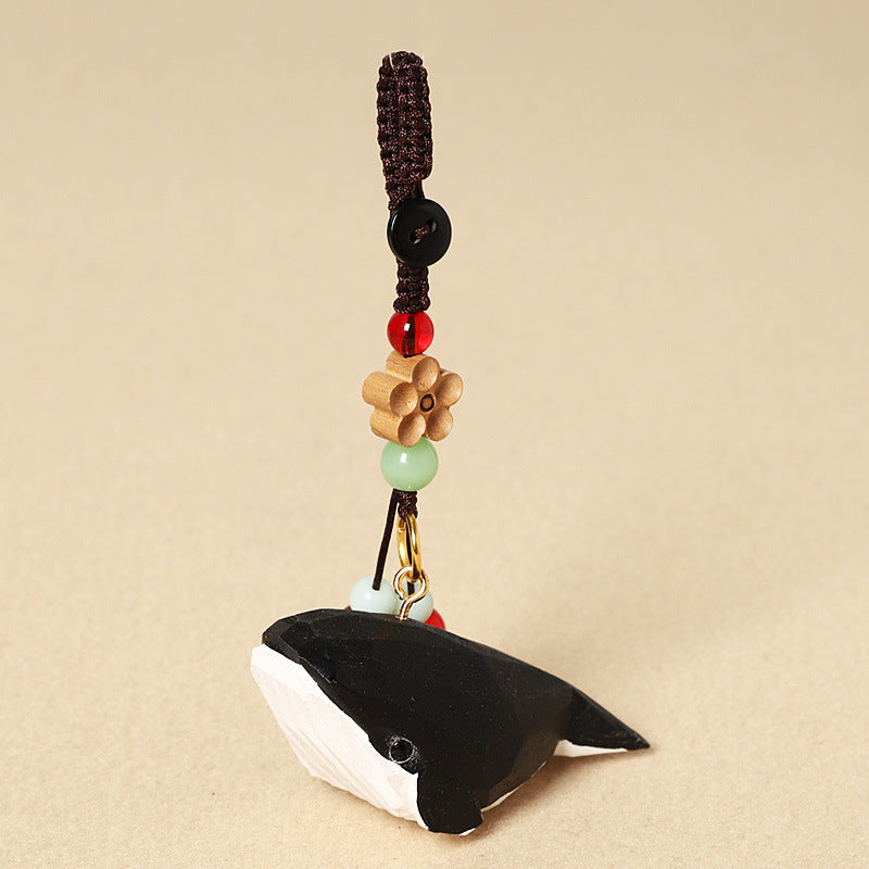 Creative Handmade Wooden Carving Whale Keychain Pendant