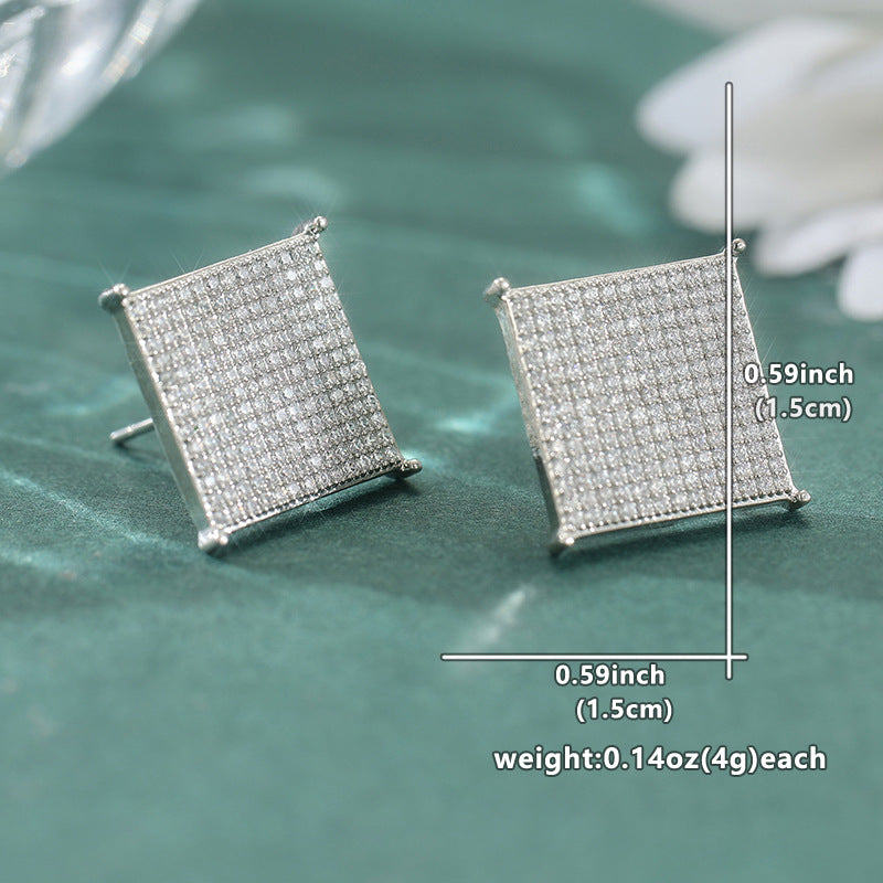 Sparkling Square Crystal Stud Earrings Silver Tone Brass Women Elegant Party Wedding Fashion Jewelry Versatile