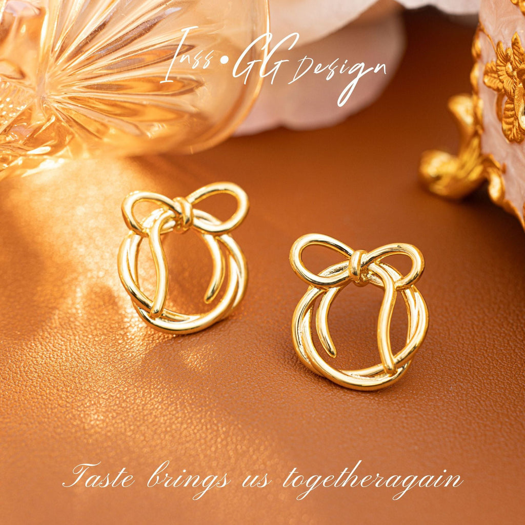 New Rabbit Bowknot K-gold Plated Earrings