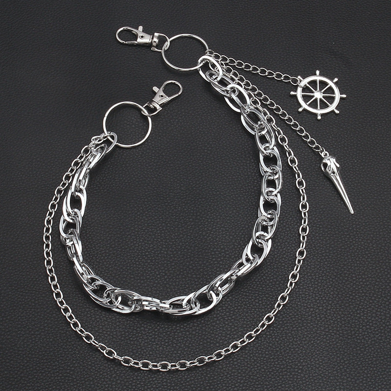 Halloween Gothic Dark Pointed-Toe Pants Chain