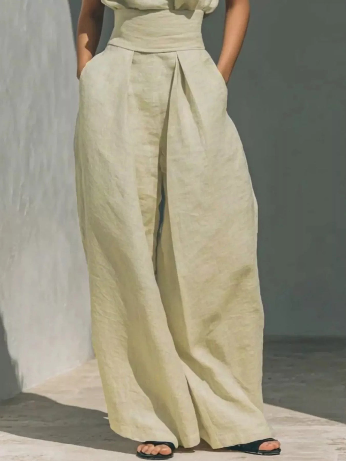 Full Size Turtleneck Sleeveless Top and Wide Leg Pants Set Plus Size