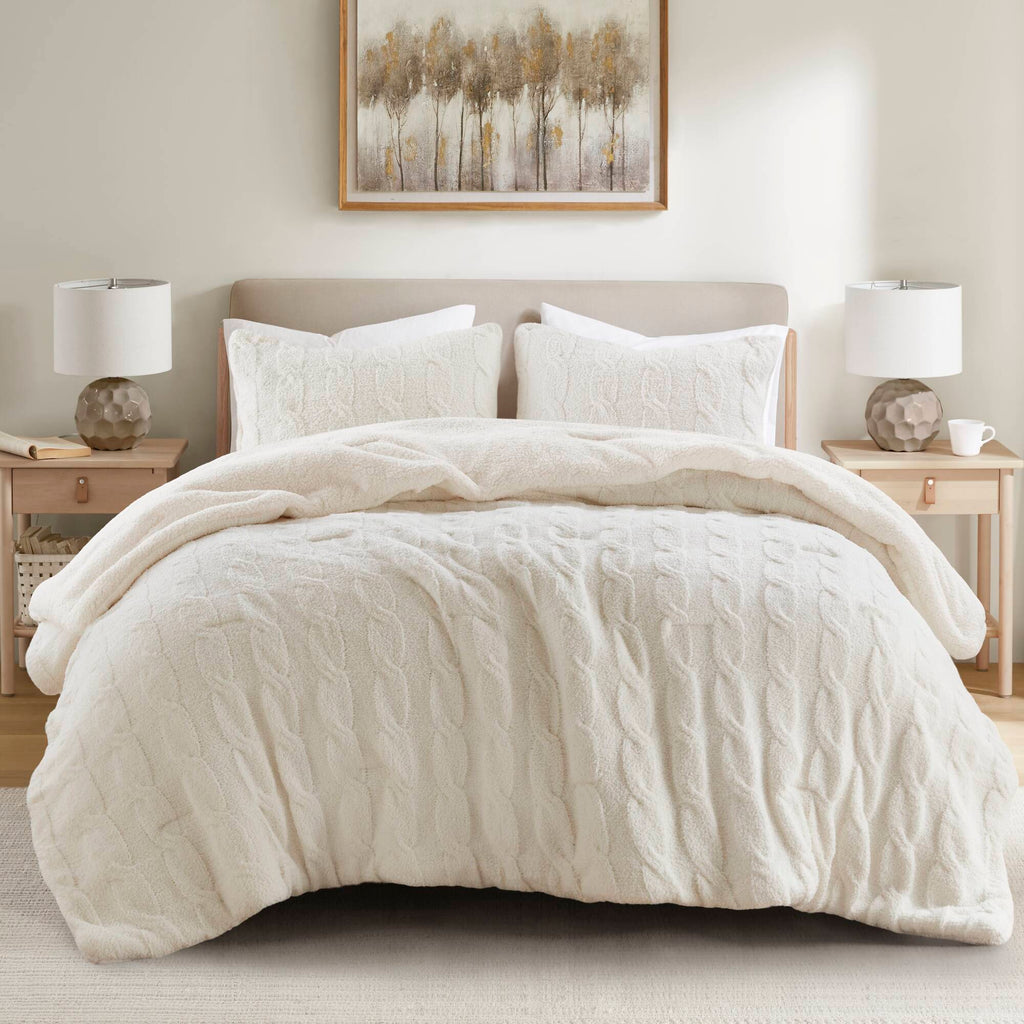 2 Pieces Twin Cable Knit Chenille Comforter Set