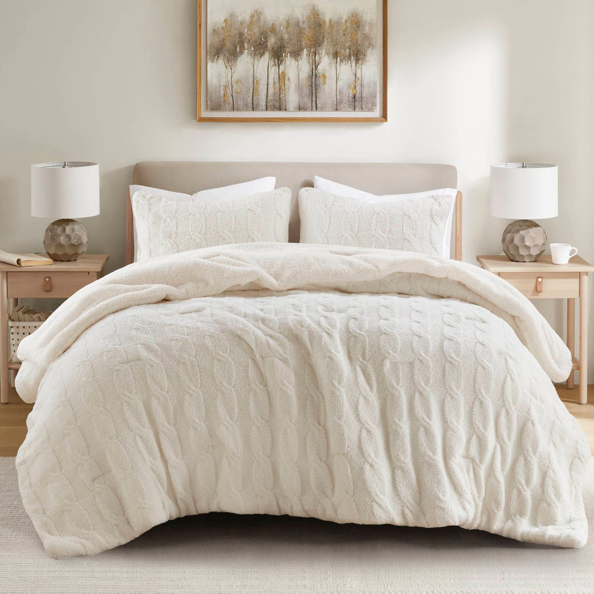 2 Pieces Twin Cable Knit Chenille Comforter Set