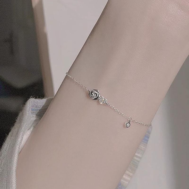 Fine Rose Heart Bracelet Gift Silver-Plated