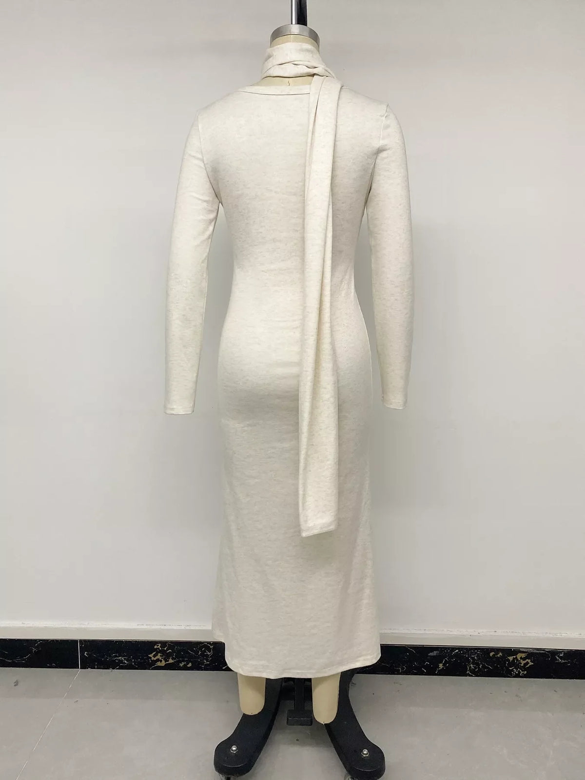 Round Neck Maxi Knit Dress with Matching Scarf