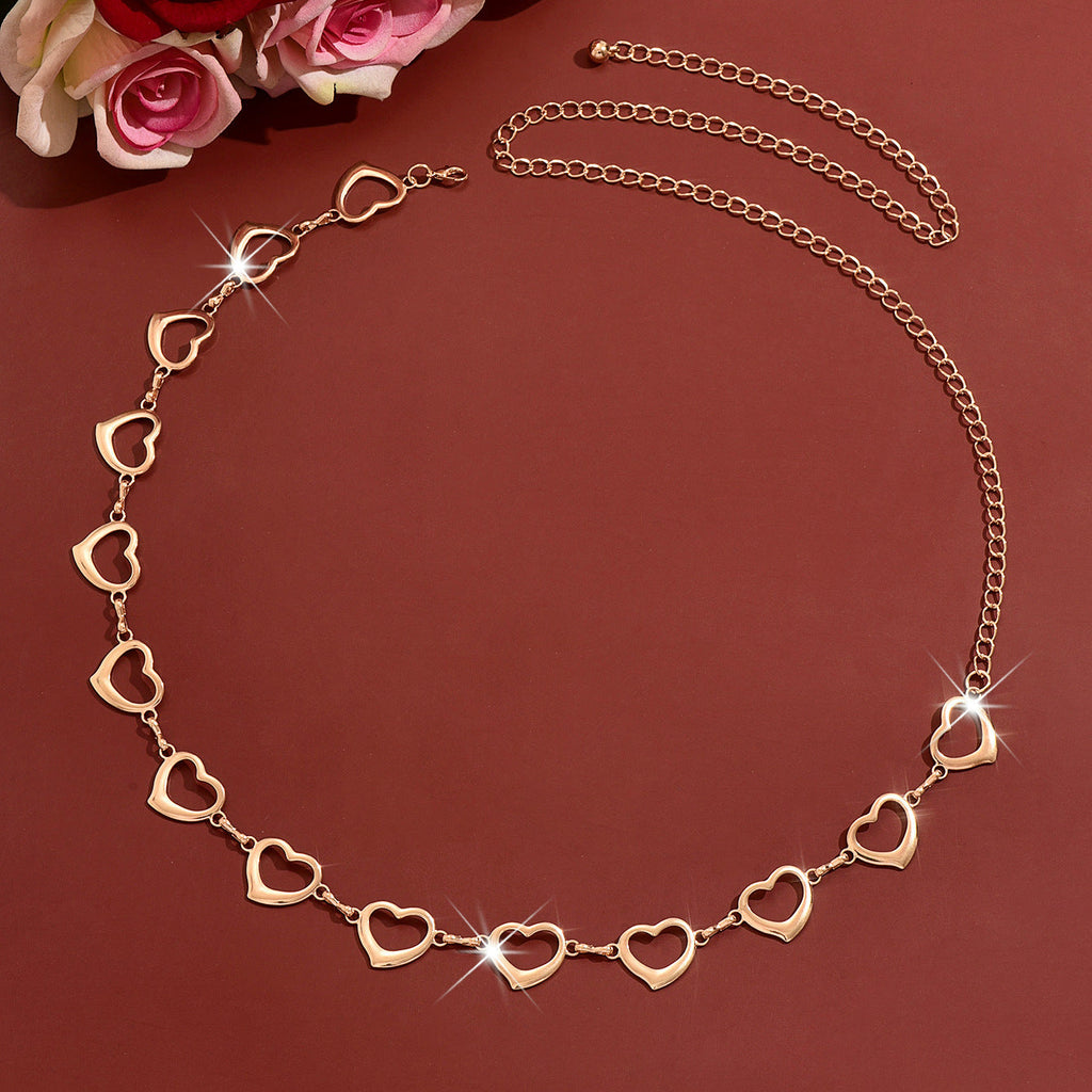 Women Hollow Heart Metal Waist Chain, Adjustable Thin Chain Belly Belt For Y2K Outfit