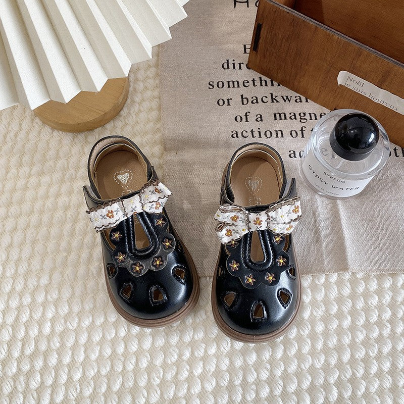 Girls' Closed-Toe Sandals, Embroidered Kids Fashion Bow Princess Shoes, Summer Style, Lightweight Toddler & Little Kids First Walkers Shoes