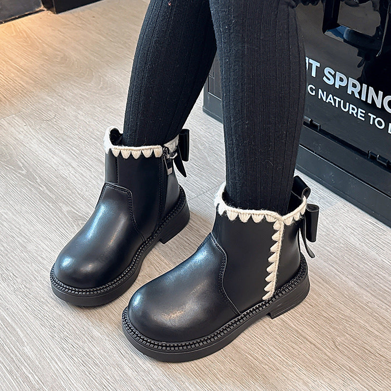 Girls' Soft-soled Velvet-lined Leather Boots